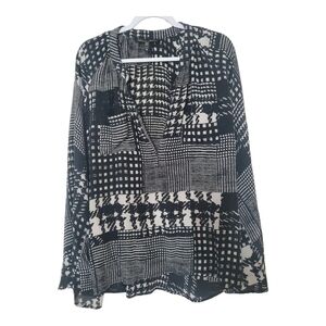 Winter Kale Vintage Silk Top Medium Flared Sleeves Ginham